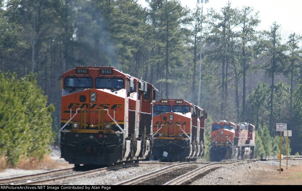 BNSF 8143 rests in a trio of units